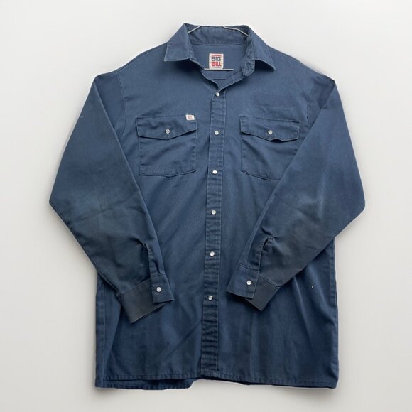 Big Bill Work Shirt Men’s Dark Blue Pearl Snap Long Sleeve Workwear Read* - Picture 1 of 16